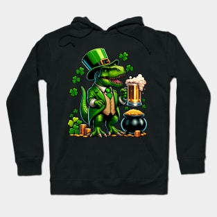 St Patrick's Day Irish T Rex Leprechaun Drinking Beer Hoodie